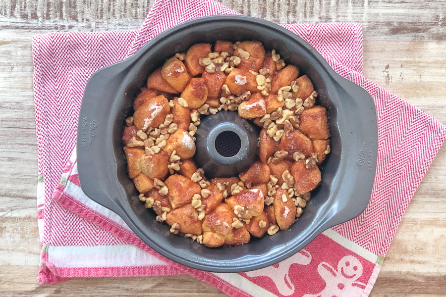 Christmas Morning Monkey Bread baked in a bundt pan