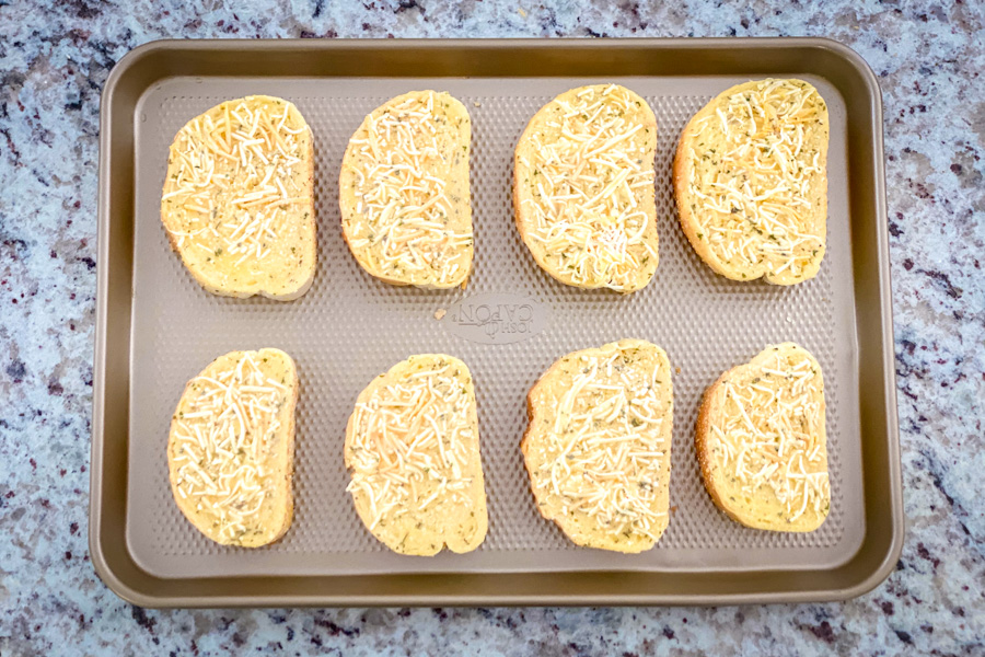 5 Cheese Texas Toast on a baking sheet 