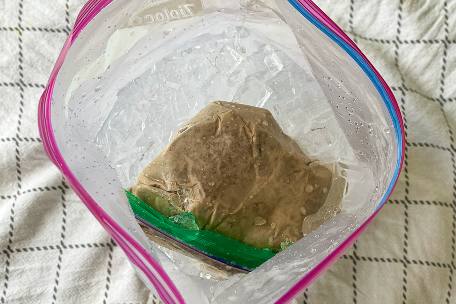 Ice cream in ice bag after shaking for 2 minutes