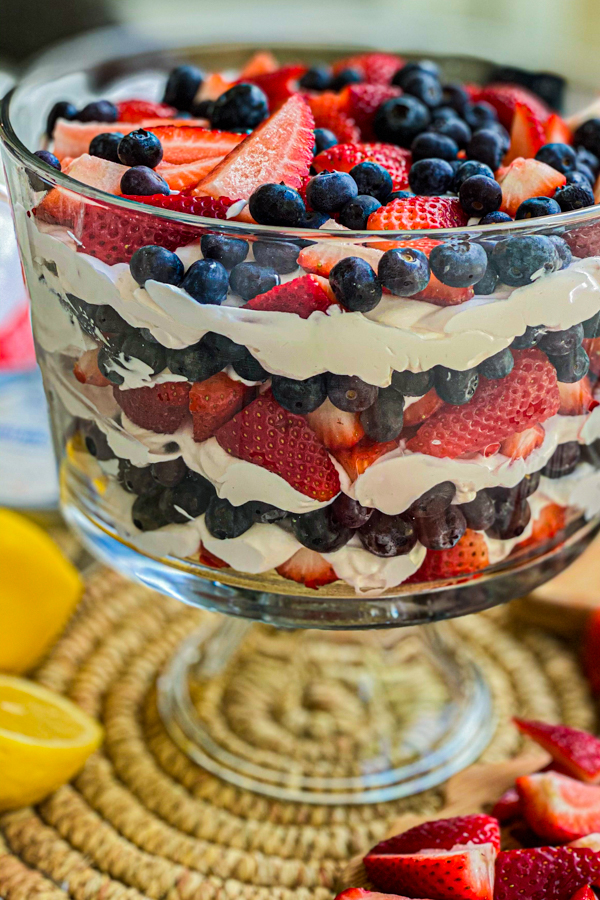 A picture of our Easy Berry Trifle showcasing all the layers of the trifle.